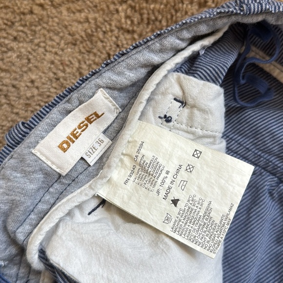 Y2K Vintage Diesel Blue Striped Cargo Drawstring Jorts - Picture 4 of 9
